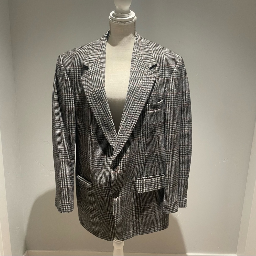 Men's Vintage Gray Checkered Blazer